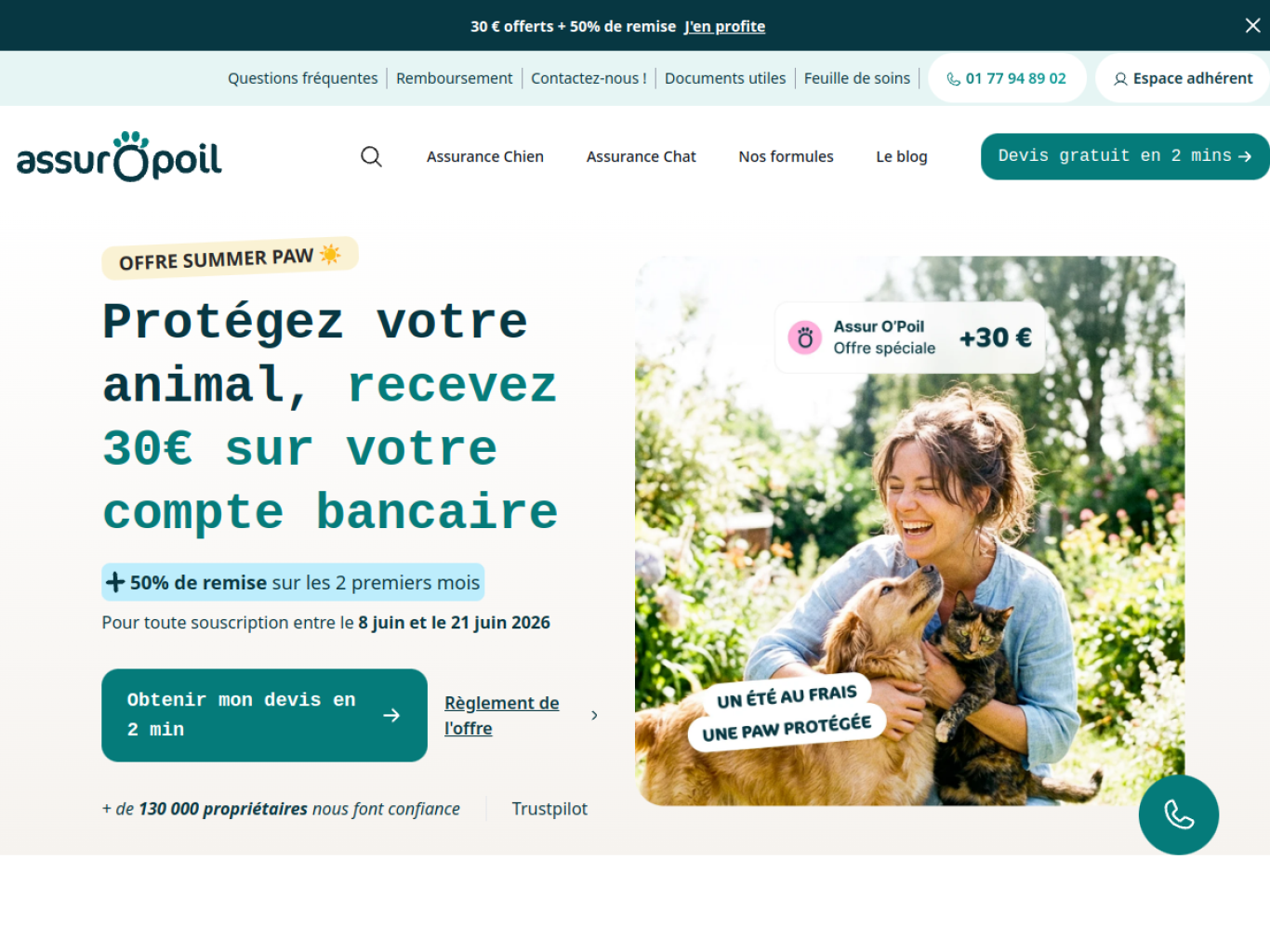 Capture d'écran du site Assur O'Poil