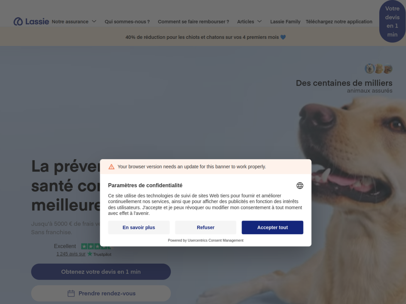 Capture d'écran du site Lassie