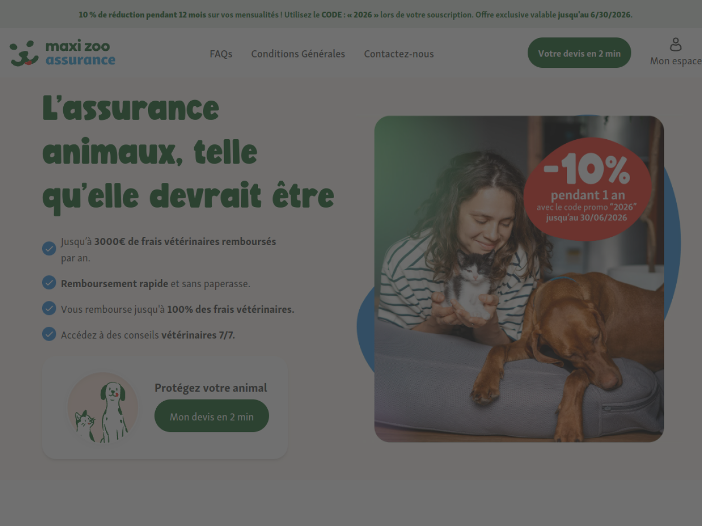 Capture d'écran du site Maxi Zoo